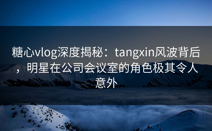 糖心vlog深度揭秘：tangxin风波背后，明星在公司会议室的角色极其令人意外