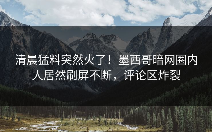 清晨猛料突然火了！墨西哥暗网圈内人居然刷屏不断，评论区炸裂