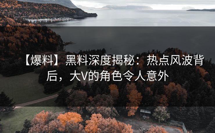 【爆料】黑料深度揭秘：热点风波背后，大V的角色令人意外
