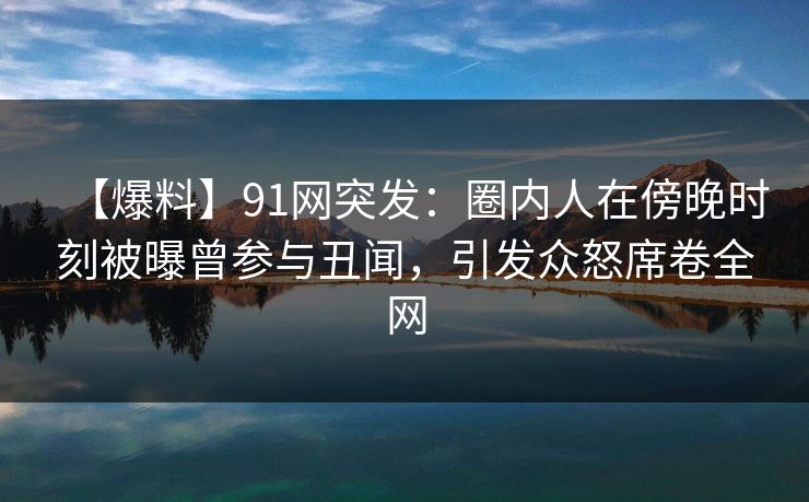 【爆料】91网突发：圈内人在傍晚时刻被曝曾参与丑闻，引发众怒席卷全网